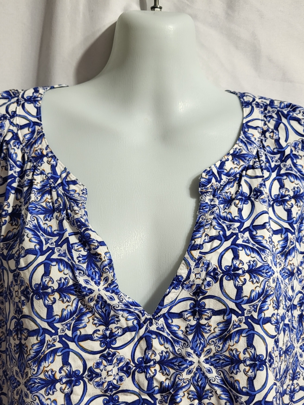 cleo Blue & White Printed V-Neck Tunic - Picture 2 of 6